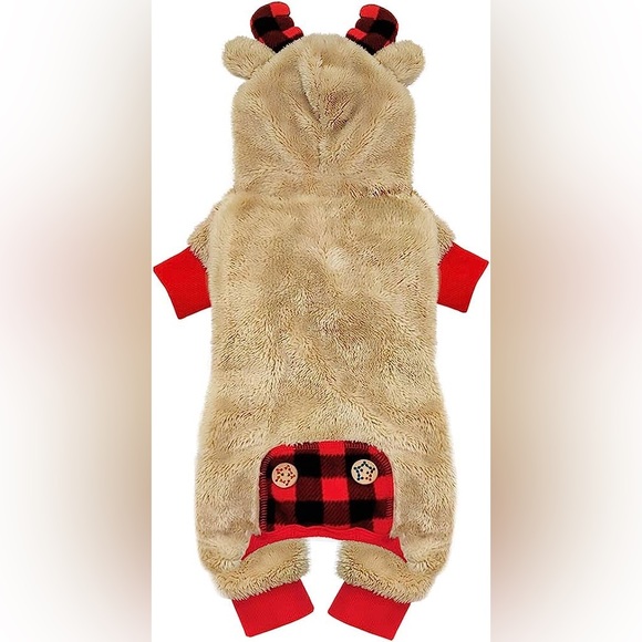 KYEESE Dog Pajamas Reindeer Christmas  Bowtie Red plaid Pet Pajamas sz M NWT - Picture 1 of 12
